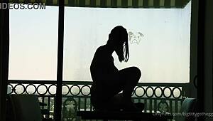 Big titty goth rides silhouette dildo solo 😈