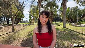 A small curly-haired pixie gets fucked hard on the sofa