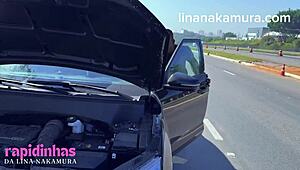 Is gorgeous Asian Lina Nakamura caught fucking on the street with John Coffee?