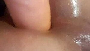 Tight shemale contrasts soft play with huge dildo insertion