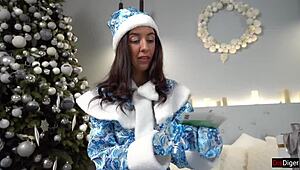 Stepson And Stepfather Invite Snow Maiden For Intense Threesome Sex On Christmas Eve