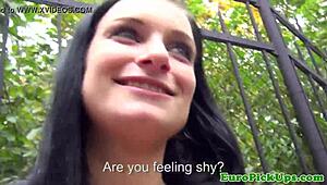 Euro slut flashes for cash in public