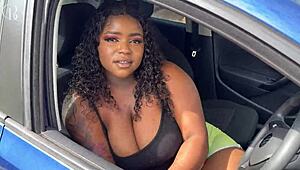 Big ass ebony fucked through hole in tight shorts on way to car wash!