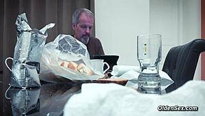 I seduce and fuck stepdad in kitchen.