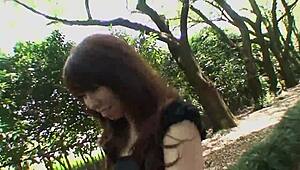 Pretty Asian Brunette Rie Obata Kneads Her Hairy Pussy With A Vibrator