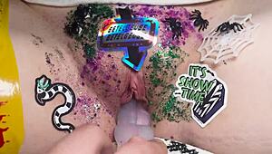 beetlejuice themed masturbation with dildos leads to hot sex and dirty slaps