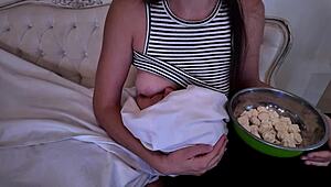 stepmother breastfeeds her adult stepson with taboo lactating tits