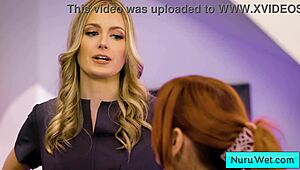 blonde sexy teen prepares client for wet nuru massage with lauren phillips and david lee 😏