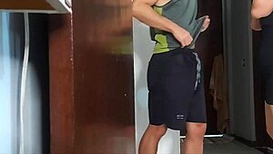 wife risks sex with husband's best friend during workout.