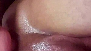 Tight shemale contrasts soft play with huge dildo insertion