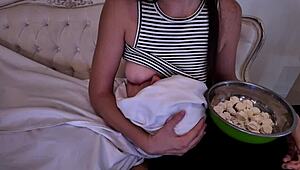 stepmother breastfeeds her adult stepson with taboo lactating tits