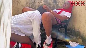 Black big cock class boyfriend fucks petite 18+ classmate at principal's window, subscribe to red