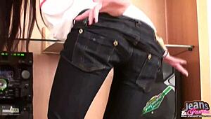 Tight teen Alex rips off her skinny jeans!