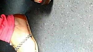 Mature feet candidly shown in wedges and sandals