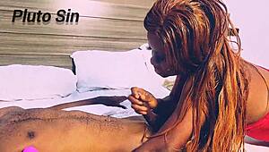 Romantic sex clips in Lagos hotel from Jasmine Candy in sexy red dress.