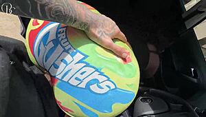 Big ass ebony fucked through hole in tight shorts on way to car wash!