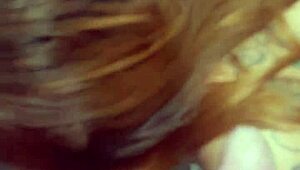 The huge husband commands his wife to kneel and suck his massive cock while admiring her big ass.