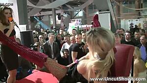 Filthy blonde slut rubbing her twat in outdoor public striptease