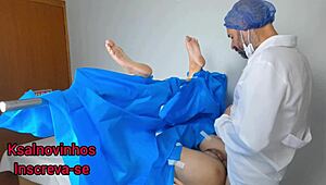 Gynecologist Assists Patient in Hospital Uniform Examination