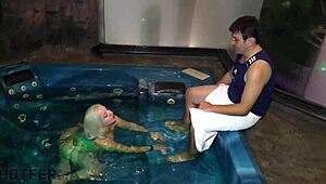 wife fucking her lover in the hot tub