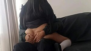 Watch me pound my school girlfriend's tight pussy in uniform, tempting with skirt and ass, hope I didn't knock her up!