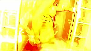 The sexy babe performs a fiery striptease with ripped clothes.