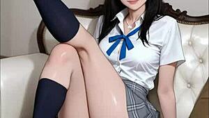 Japanese school girl gradually getting aroused until squirting orgasm