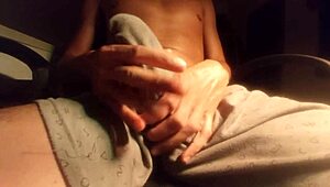 hot guy moaning while jerking his big cock in pajamas