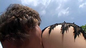 Isabel has an interracial threesome fuck session outdoors