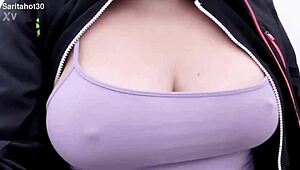 rocio takes a morning walk, provocatively showing off her big tits outdoors 🌞👀