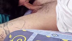 She intensely performs deepthroat on big cock and rides until completely filled with cum in passionate session