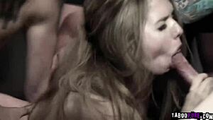 Lena Paul Gets Mouthful from Three Big Cocks