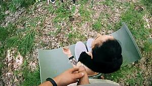 pov bts freeuse jerking on ponytail brunette during her meditation - huge free use facial