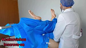 Gynecologist Assists Patient in Hospital Uniform Examination