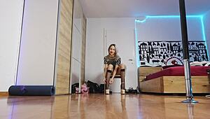 I showcased my high heels in a glamorous fashion show with short hair and socks