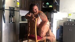 In the hotel kitchen, she moaned loudly during rough sex with her big ass bouncing.