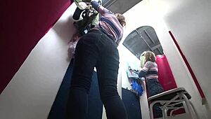 hidden camera peeps luscious ass in panties in public store fitting room