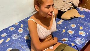 the pretty brunette girl gets punished for stealing in the garage