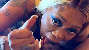 Pretty Ebony Face Sucking Monster Cock Deepthroat