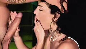 brunette latina gags on sloppy deepthroat with natural tits