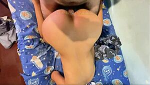 the pretty brunette girl gets punished for stealing in the garage