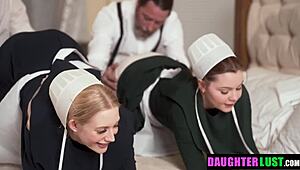 Stepfathers discover stepdaughters' amazing asses in taboo orgy!