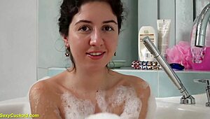 teen katty west fingers tight pussy in bathtub