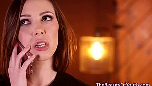 Beautiful teen lesbians lick pussies on couch