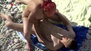 curvy milf flashing on the beach, getting head and fucked from behind in public view