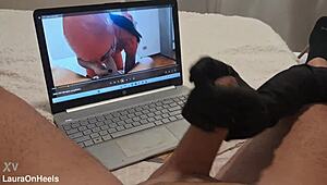 Milf Handjob Jerks Big Cock To Cum On Gloves Pov