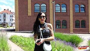 German scout inked big tits milf Evi Sky pickup and fuck at model casting