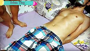 Cheating Wife Ties Up And Jerks Off Husband's Best Friend