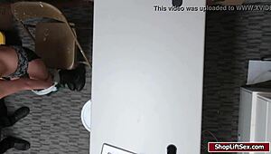 brunette shoplifter with small tits caught stealing lingerie, then fucked by police officer