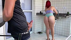 hired naughty maid with tasty ass, couldn't resist cumming